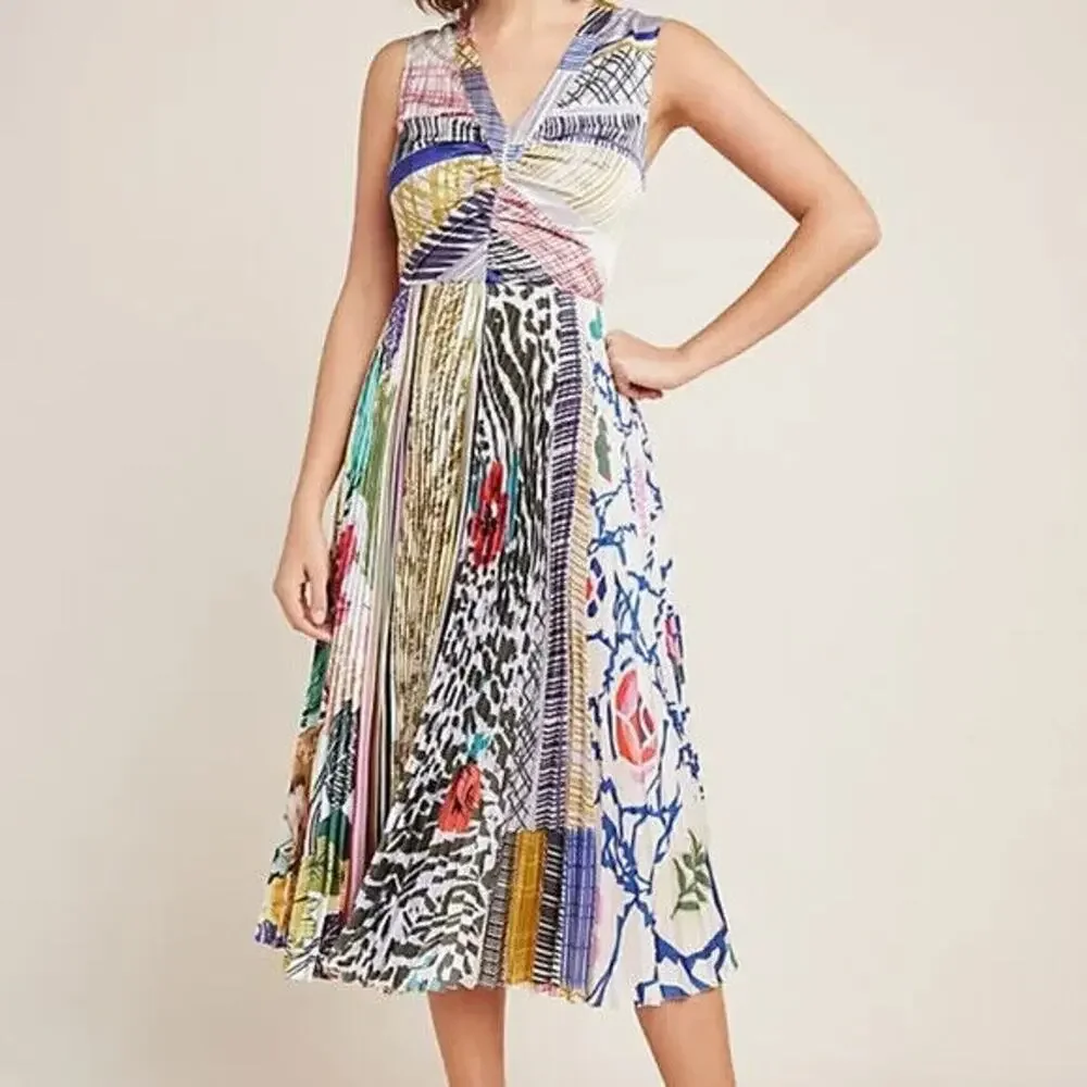 Anthropologie x Geisha Designs Jacinta Midi Dress Pleated Fit & Flare Size 0 - Picture 2 of 16